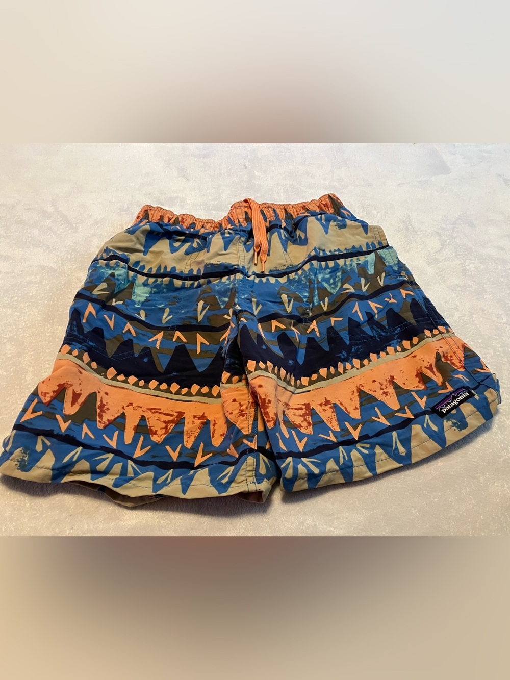 Patagonia Blue & Orange Patterned Board Shorts